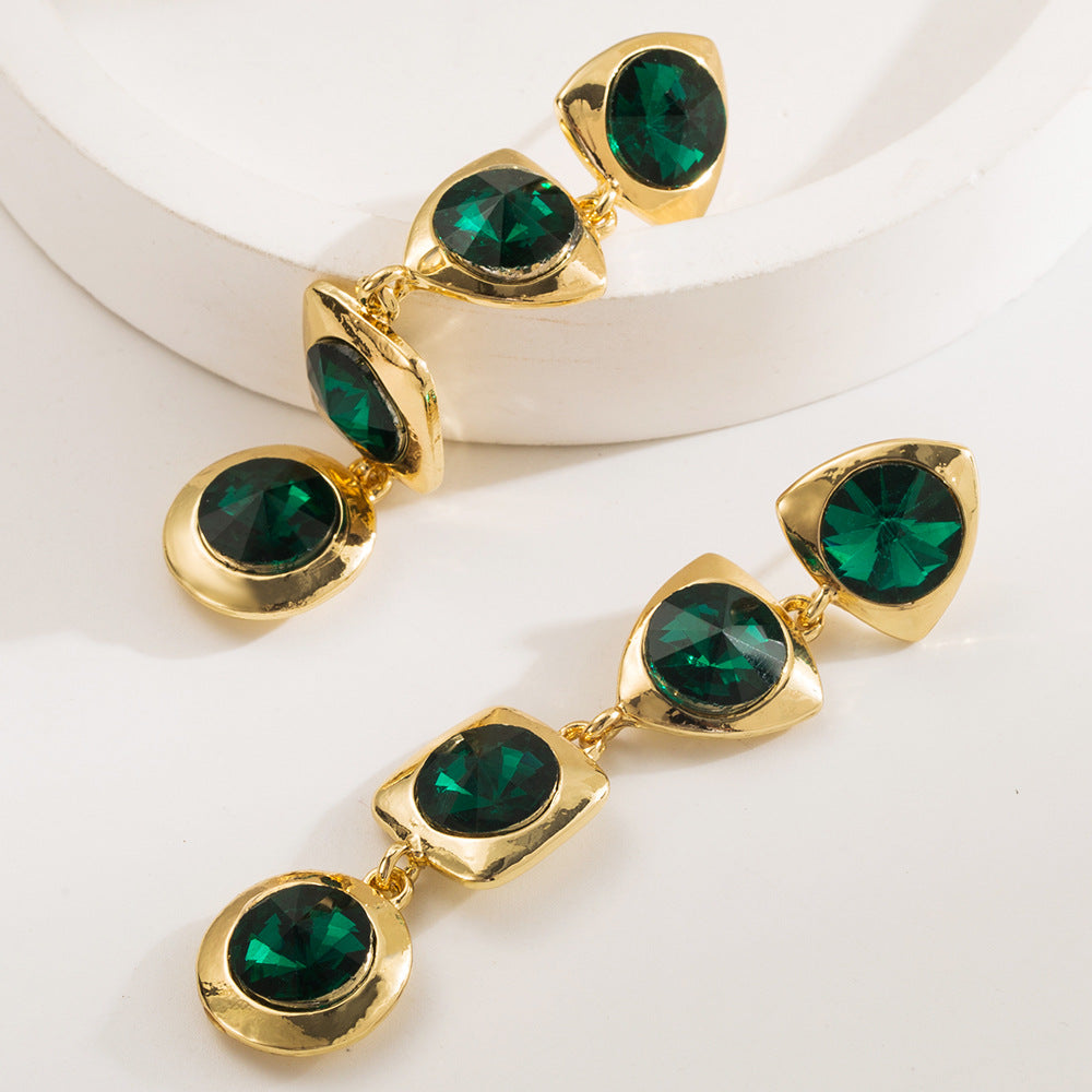 Geometric Earrings For Women Featuring Alloy Material And Rhinestones Inlay With 925 Sterling Silver Ear Pins