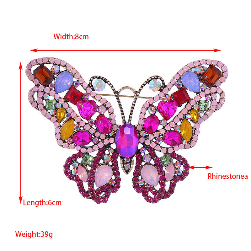 Butterfly Pin In Alloy With Crystal Inlay Featuring Diamond Craftsmanship, Available In Green