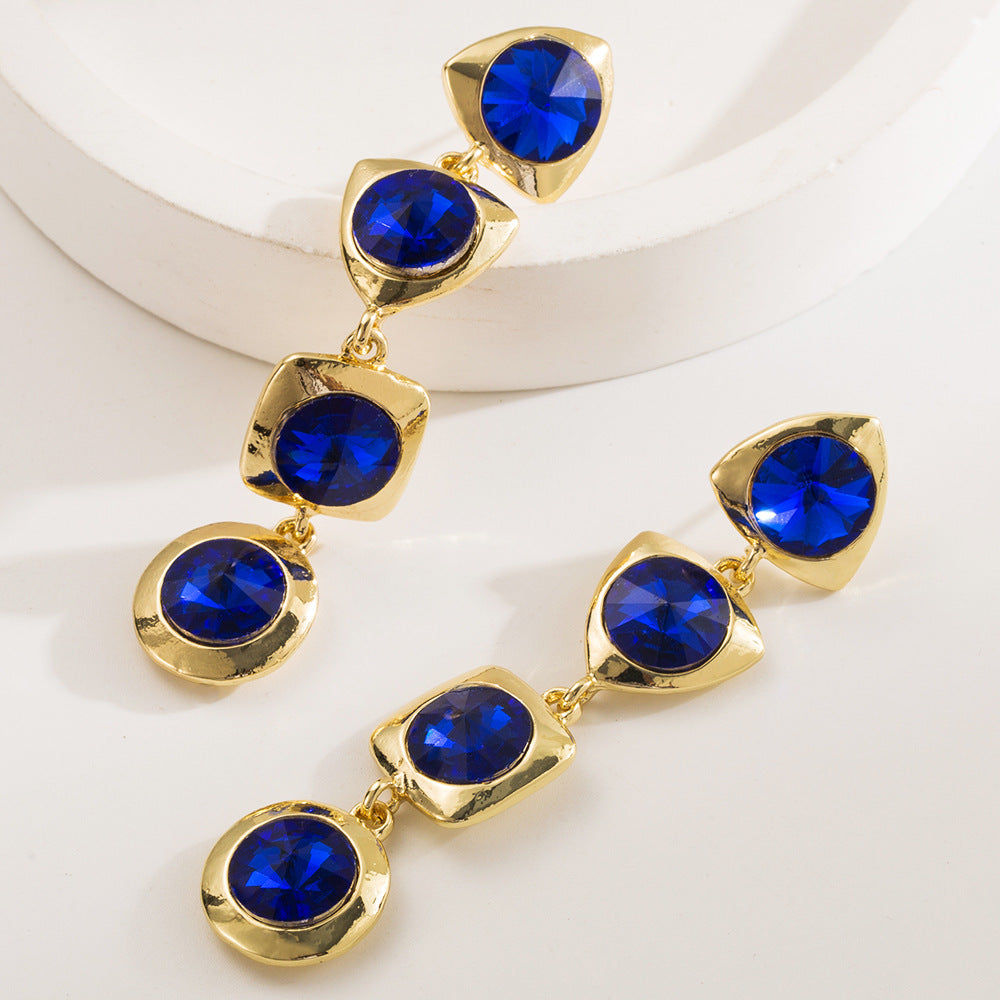 Geometric Earrings For Women Featuring Alloy Material And Rhinestones Inlay With 925 Sterling Silver Ear Pins