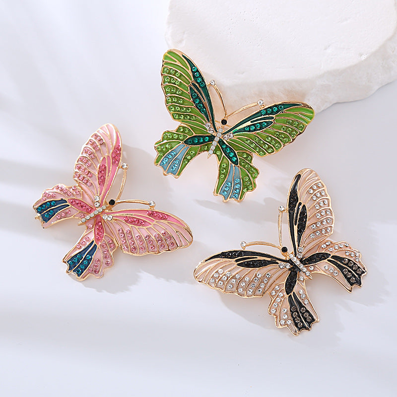 Butterfly Pin In Alloy With Crystal Inlay Featuring Diamond Craftsmanship, Available In Green