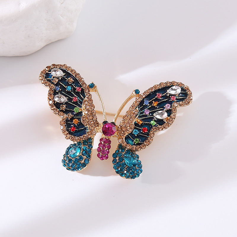 Butterfly Pin With Enamel Craft And Rhinestone Inlay, Elegant Rhinestones Decoration