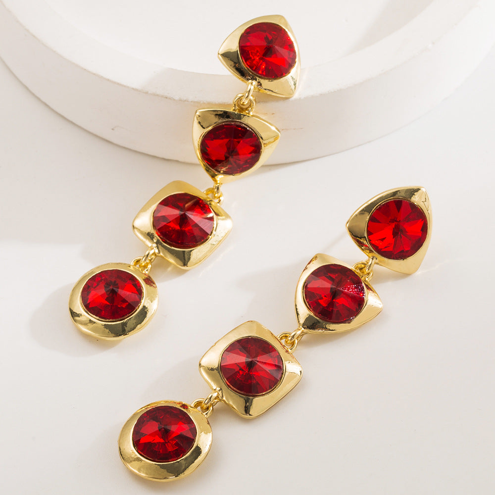 Geometric Earrings For Women Featuring Alloy Material And Rhinestones Inlay With 925 Sterling Silver Ear Pins