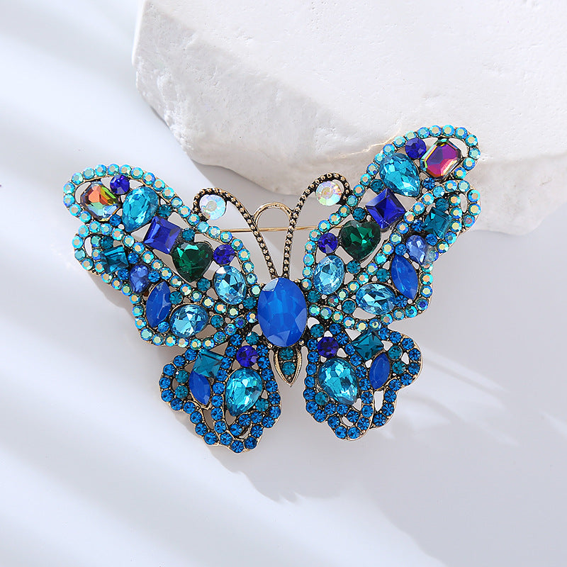 Butterfly Pin In Alloy With Crystal Inlay Featuring Diamond Craftsmanship, Available In Green