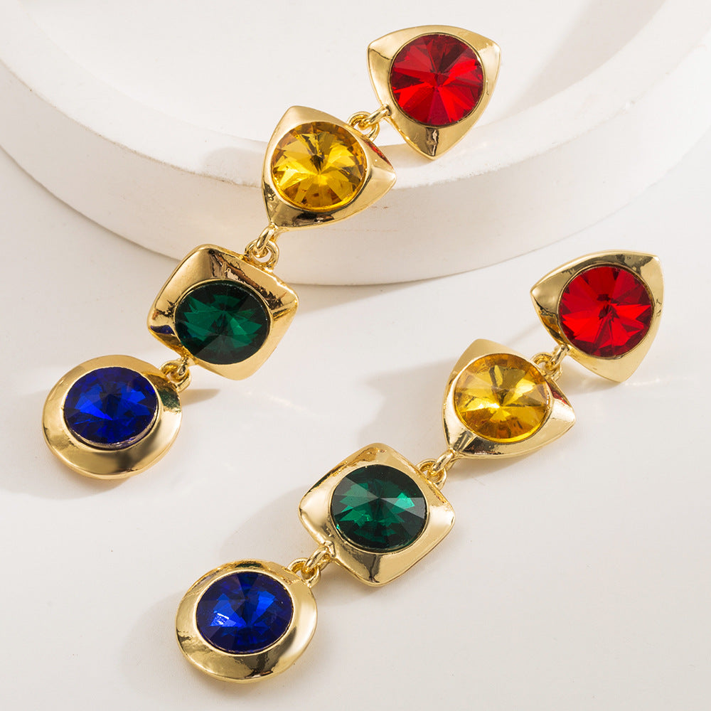 Geometric Earrings For Women Featuring Alloy Material And Rhinestones Inlay With 925 Sterling Silver Ear Pins