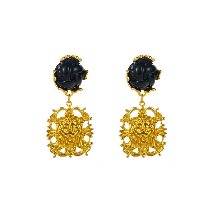 Exaggerated Dyed Black Alloy Flowers Earrings For Women