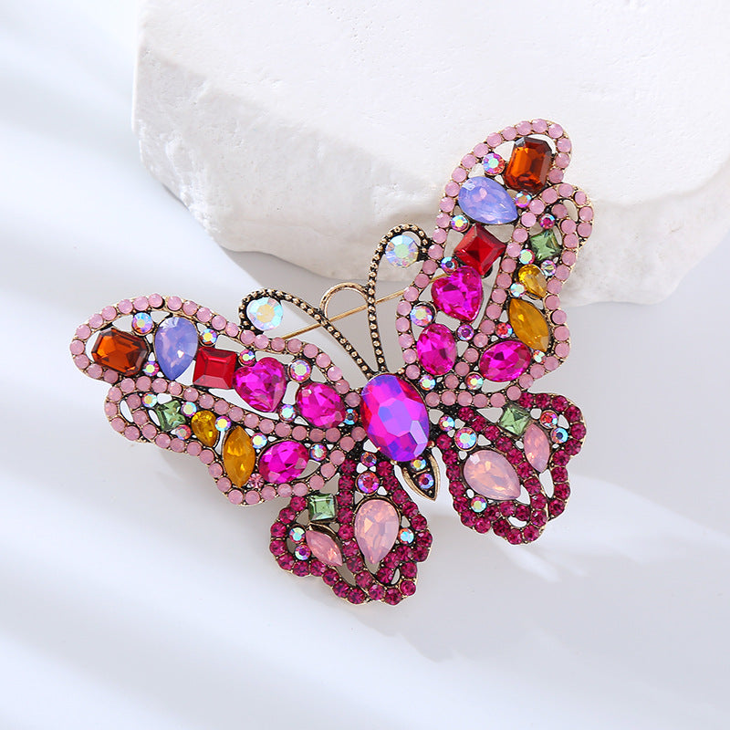 Butterfly Pin In Alloy With Crystal Inlay Featuring Diamond Craftsmanship, Available In Green