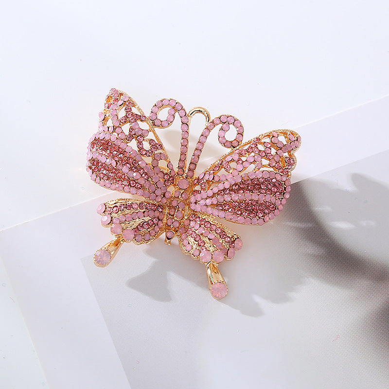 Butterfly Pin In Alloy With Rhinestones Featuring Diamond Craftsmanship, Available In White