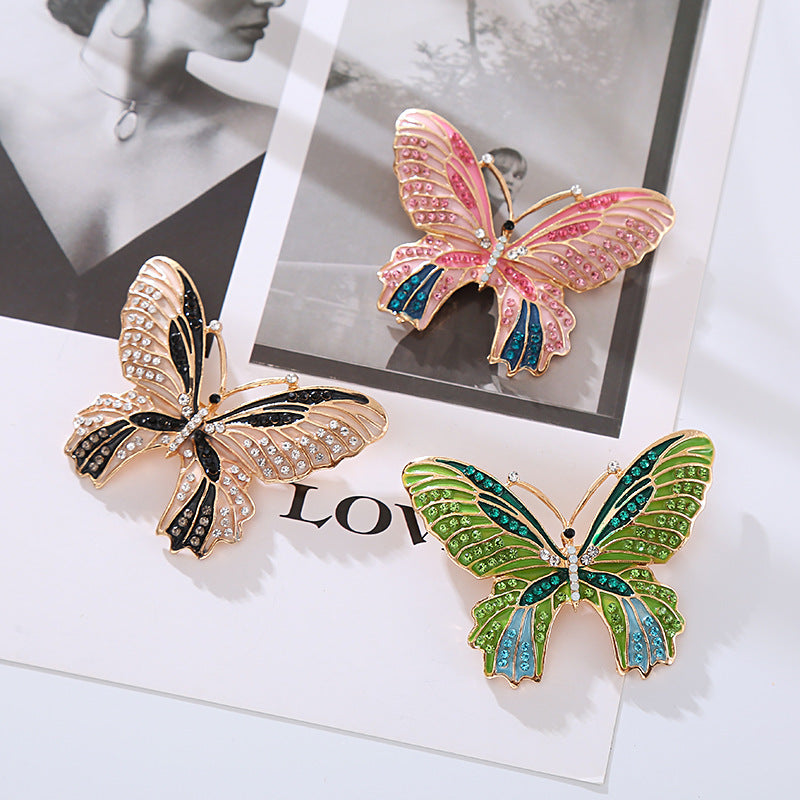 Butterfly Pin In Alloy With Crystal Inlay Featuring Diamond Craftsmanship, Available In Green