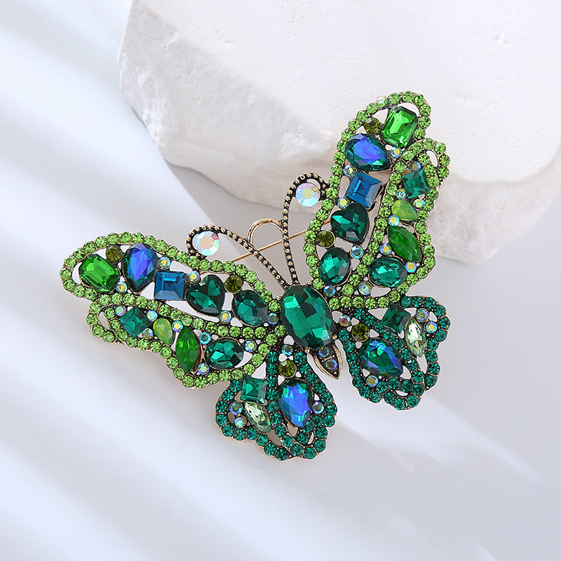 Butterfly Pin In Alloy With Crystal Inlay Featuring Diamond Craftsmanship, Available In Green