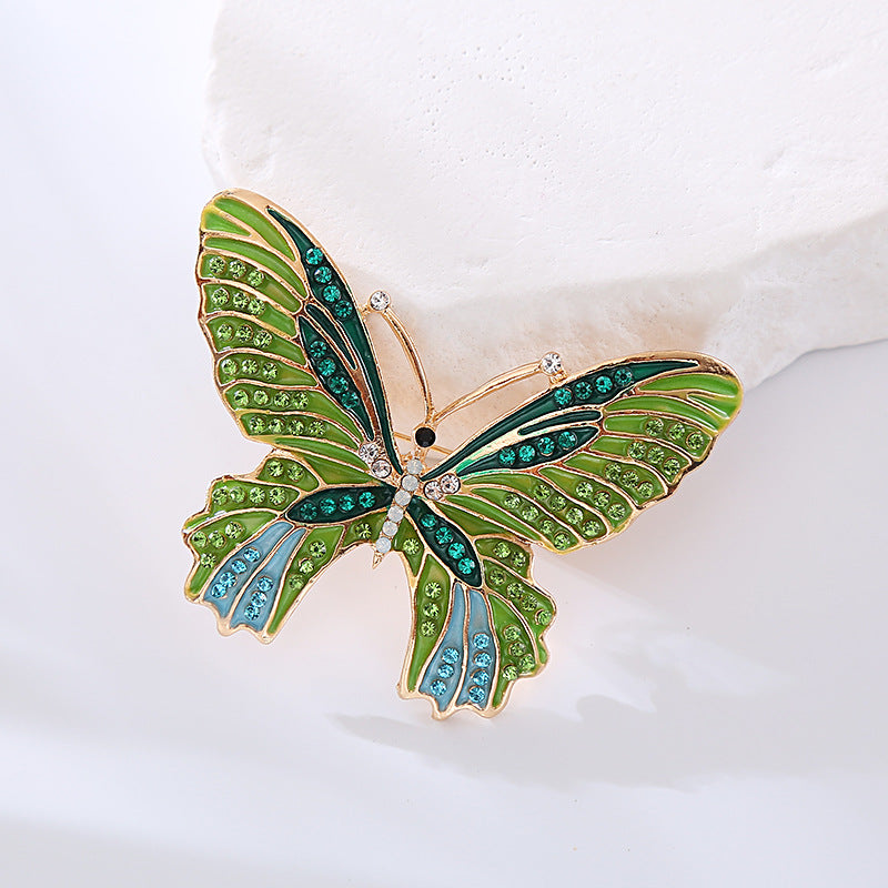 Butterfly Pin In Alloy With Crystal Inlay Featuring Diamond Craftsmanship, Available In Green
