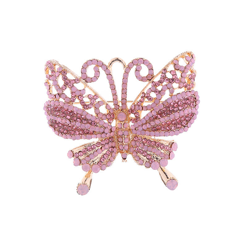 Butterfly Pin In Alloy With Rhinestones Featuring Diamond Craftsmanship, Available In White