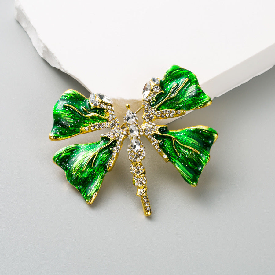 Dragonfly Pin In Alloy With Diamond Craft And Rhinestone Inlay, Available In Red
