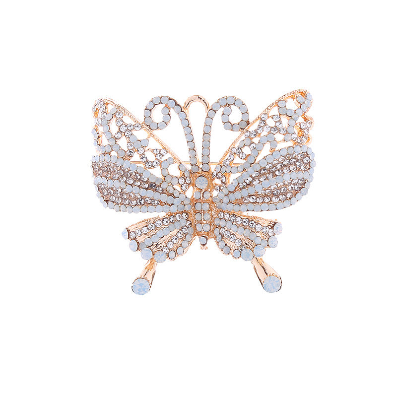 Butterfly Pin In Alloy With Rhinestones Featuring Diamond Craftsmanship, Available In White