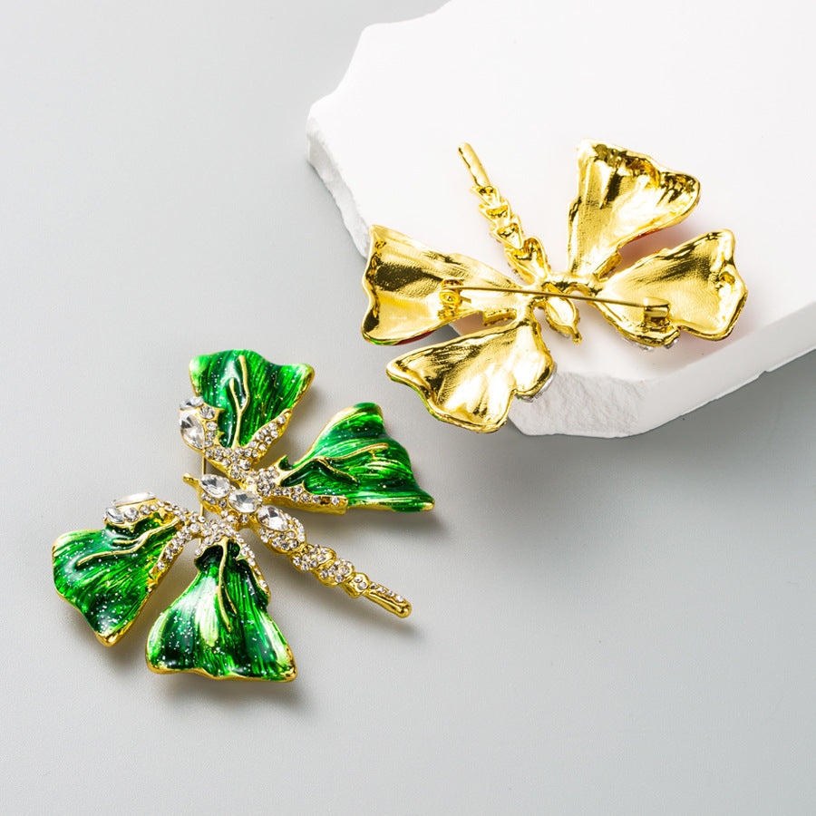Dragonfly Pin In Alloy With Diamond Craft And Rhinestone Inlay, Available In Red