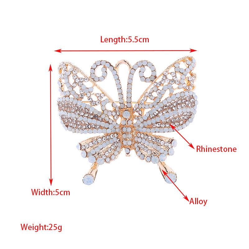 Butterfly Pin In Alloy With Rhinestones Featuring Diamond Craftsmanship, Available In White