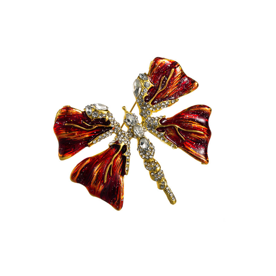 Dragonfly Pin In Alloy With Diamond Craft And Rhinestone Inlay, Available In Red
