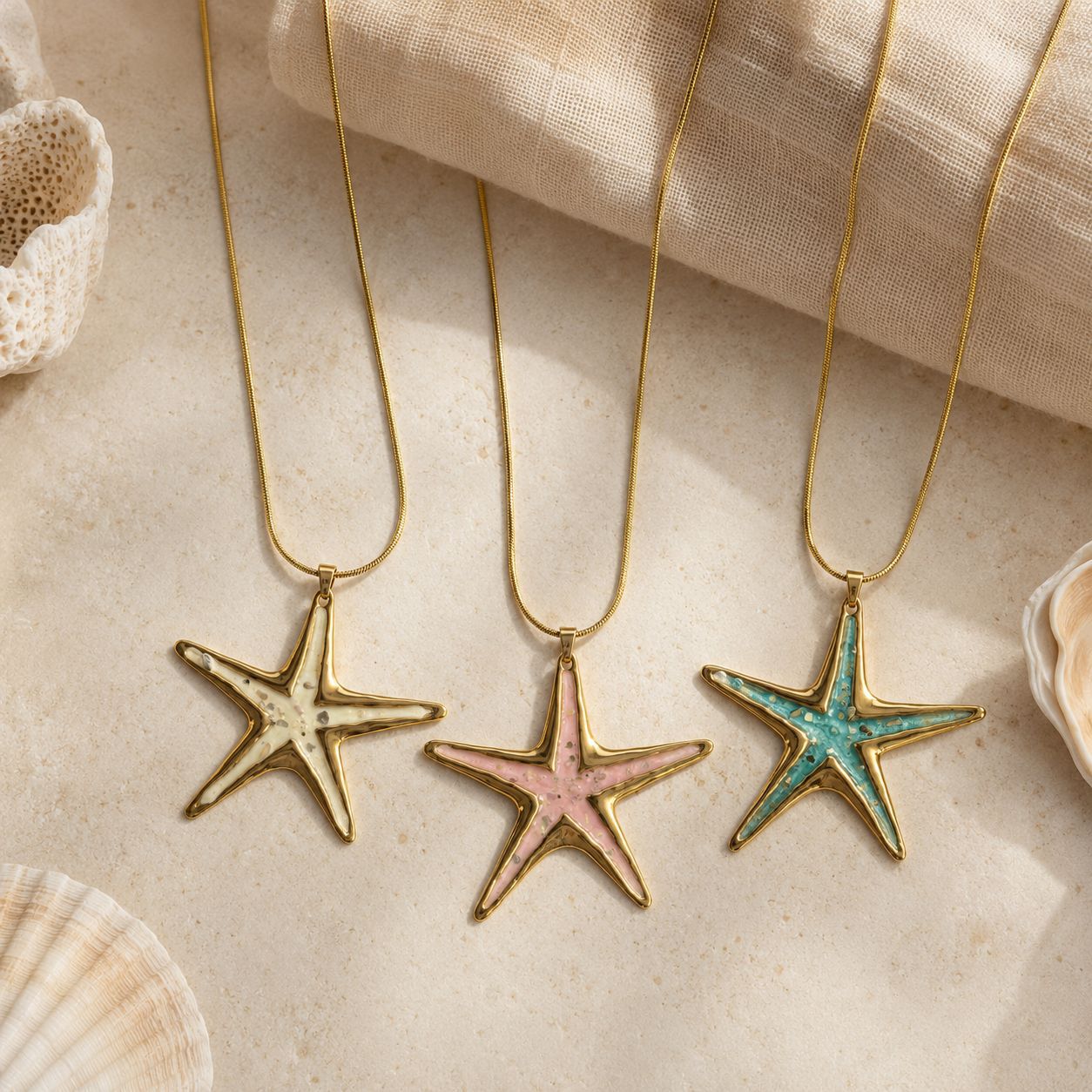 Ocean Pendant Necklace For Women In Marine Style, 304 Stainless Steel With Real Gold PVD Coated Plating