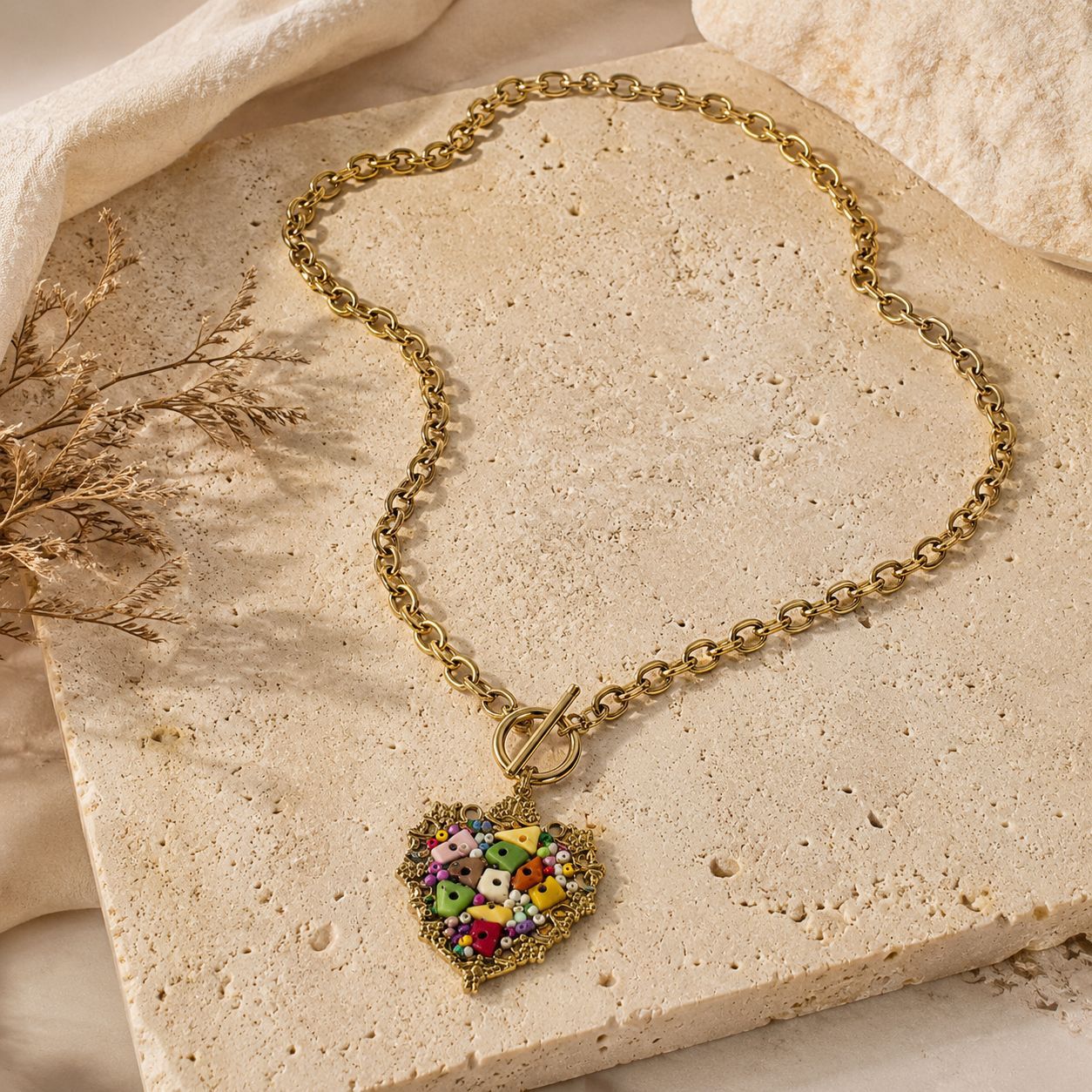 Heart Shape Necklace For Women With 304 Stainless Steel Chain And Pendant, Featuring Real Gold Plated PVD Coating