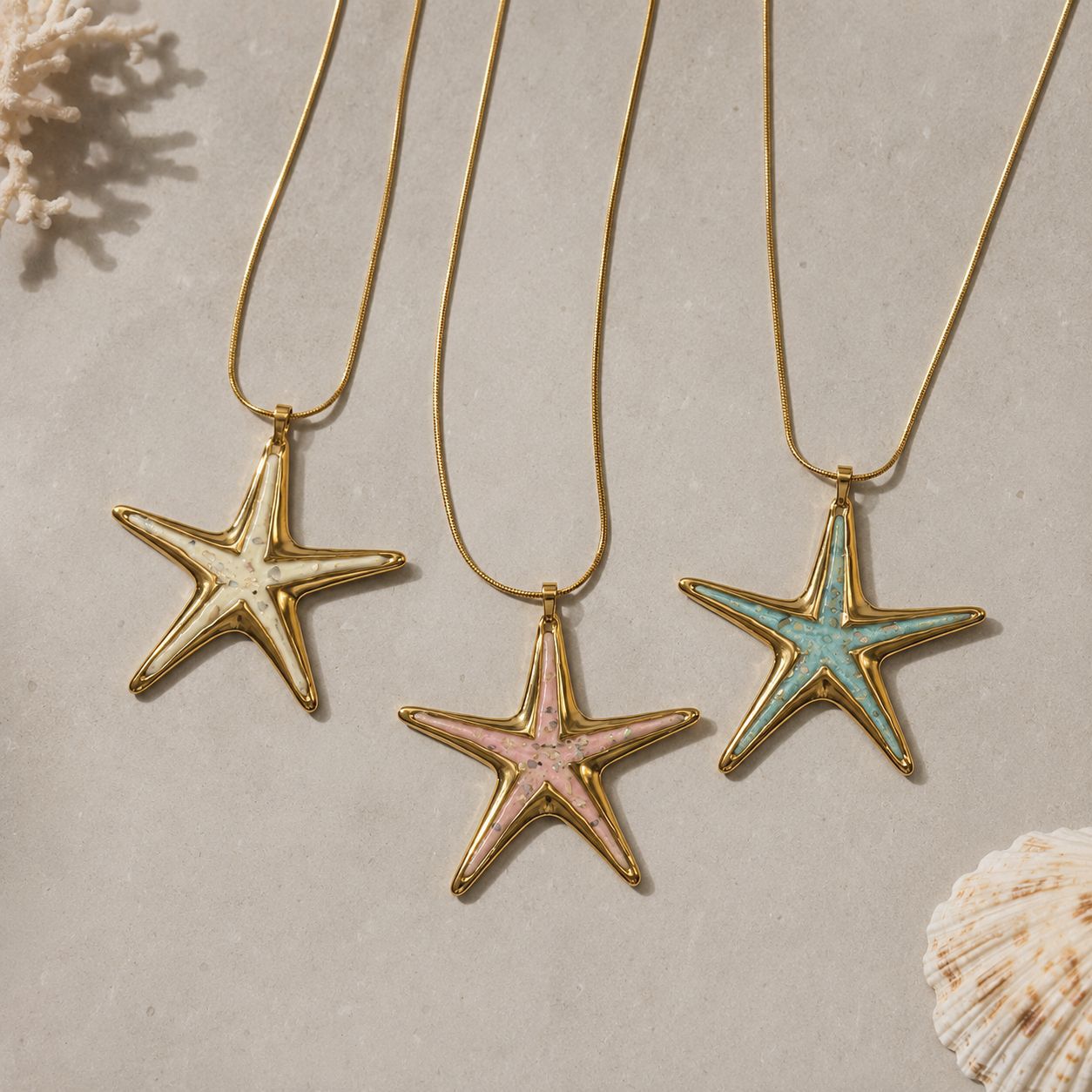 Ocean Pendant Necklace For Women In Marine Style, 304 Stainless Steel With Real Gold PVD Coated Plating