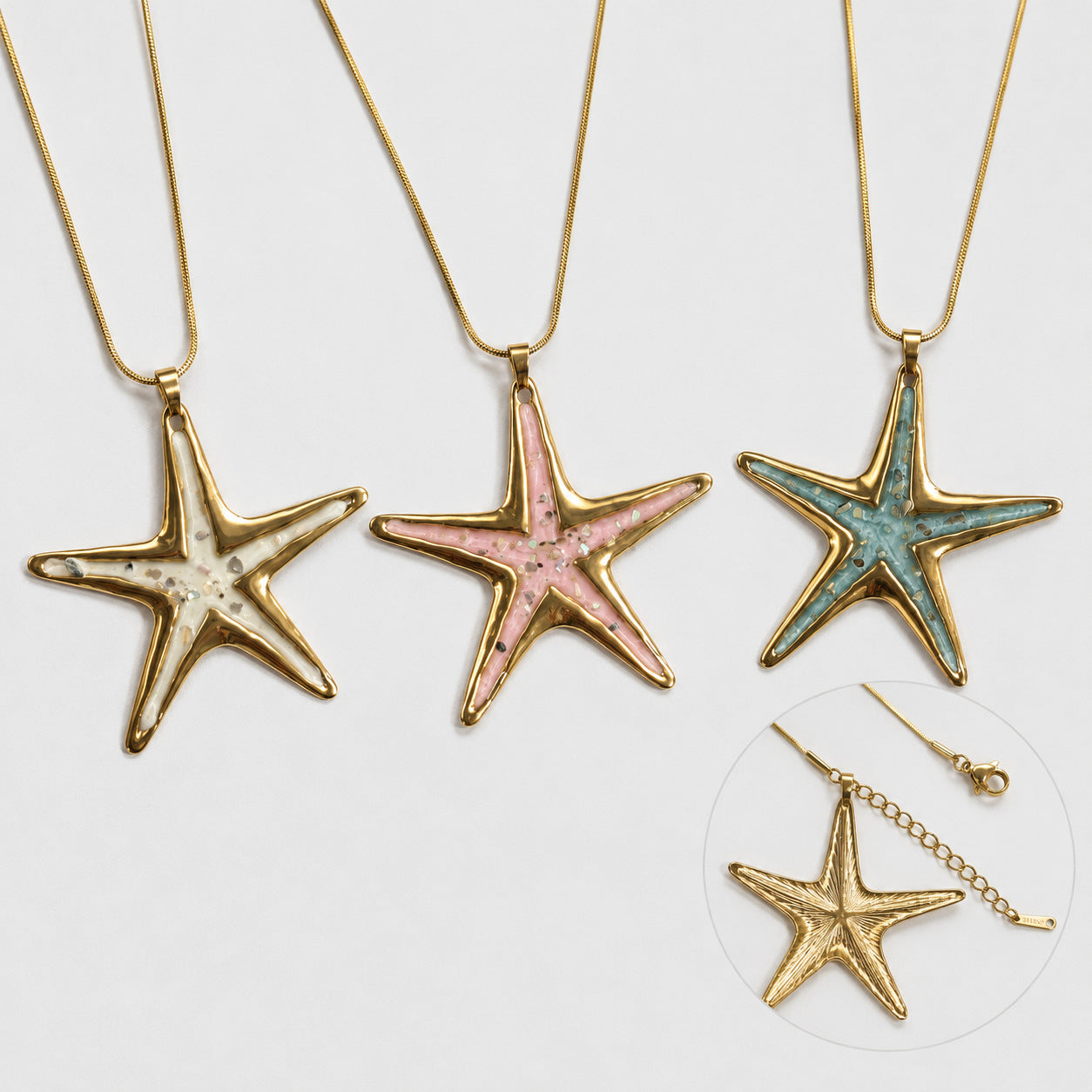 Ocean Pendant Necklace For Women In Marine Style, 304 Stainless Steel With Real Gold PVD Coated Plating