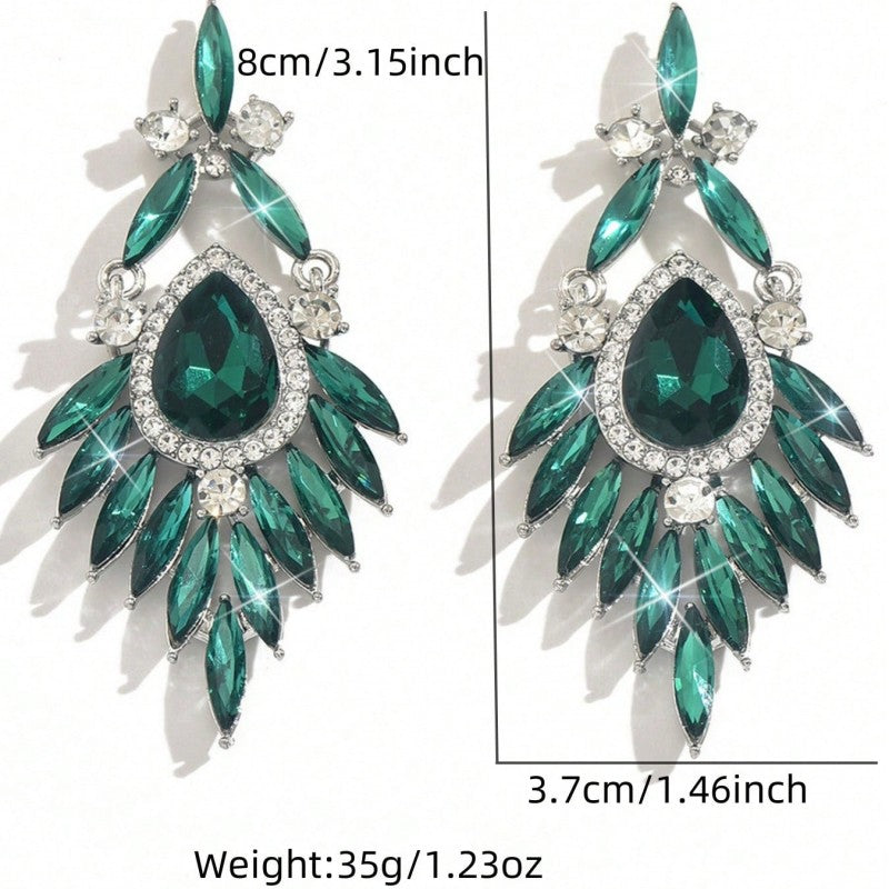 Elegant Water Droplets Drop Earrings For Women, Electroplated With White K Plated Zinc Alloy And Rhinestone Inlay