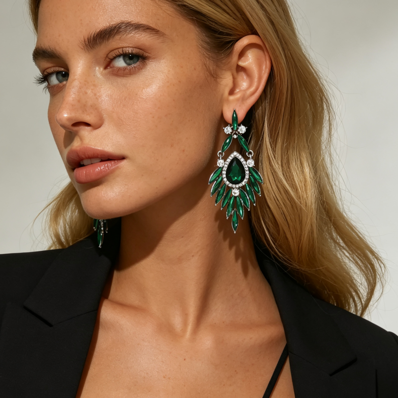 Elegant Water Droplets Drop Earrings For Women, Electroplated With White K Plated Zinc Alloy And Rhinestone Inlay