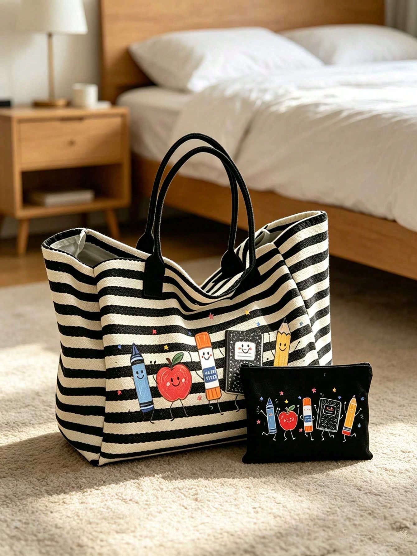 Kid's Polyester Shoulder Bag With Double Handle, Large Capacity, Suitable For All Seasons