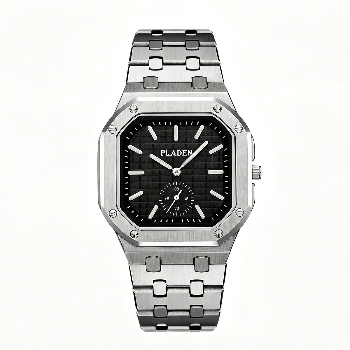 Men's Square Dial Quartz Watch With Stainless Steel Strap And Case, Tempered Glass, Butterfly Double Snap Buckle