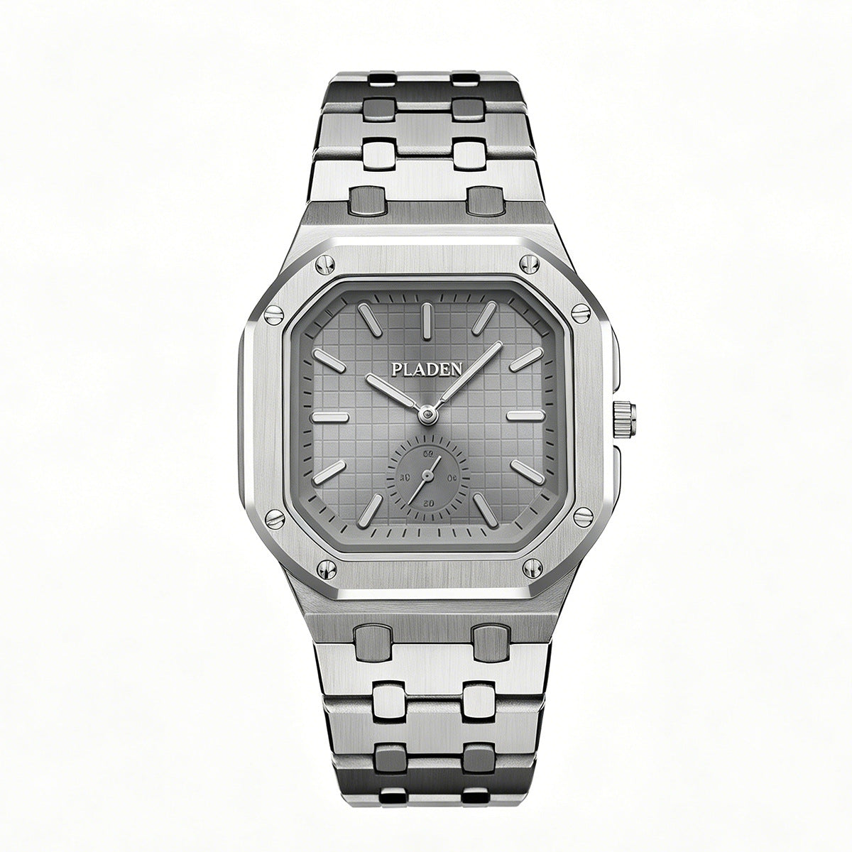 Men's Square Dial Quartz Watch With Stainless Steel Strap And Case, Tempered Glass, Butterfly Double Snap Buckle