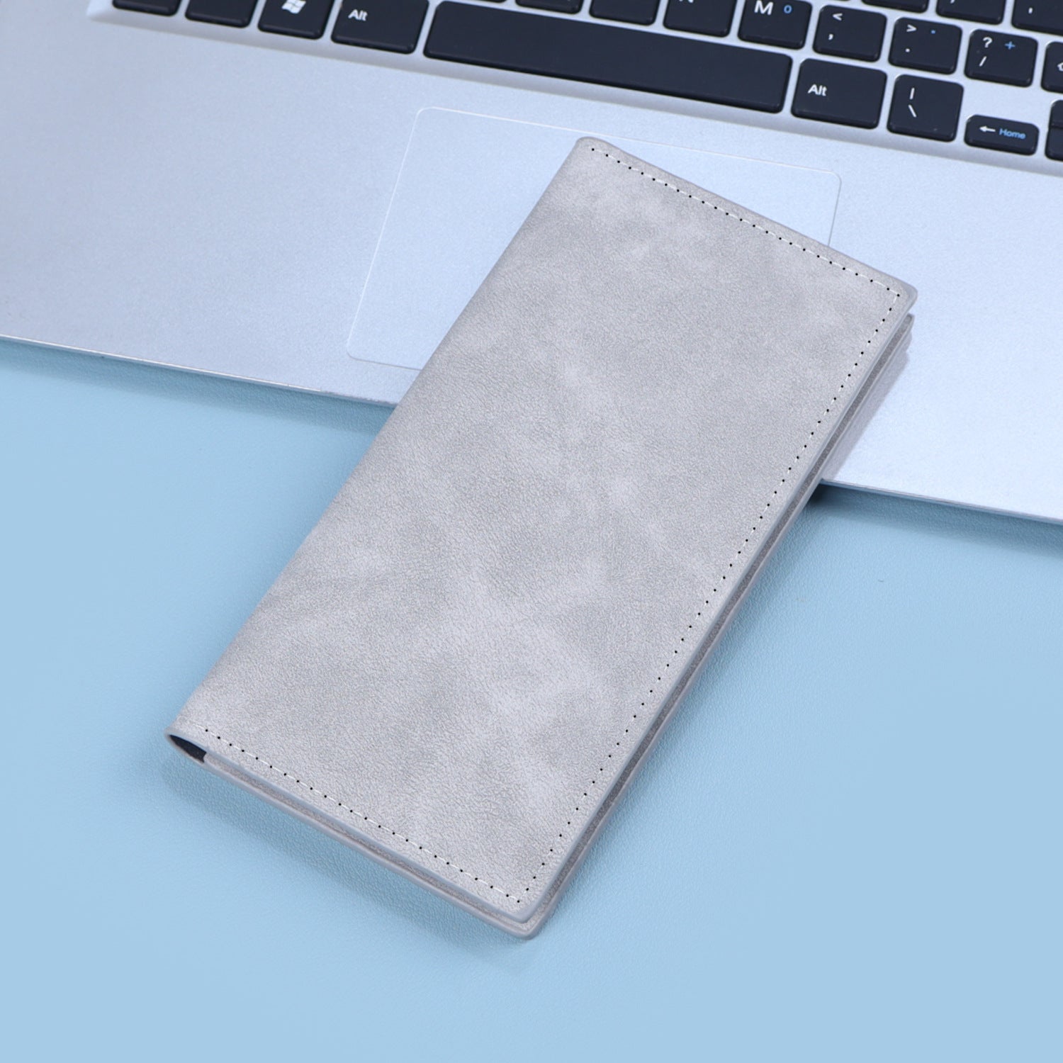 Men's Solid Color Long Wallets Made Of PUR Featuring Sewing Thread, Lightweight Design For Summer Use