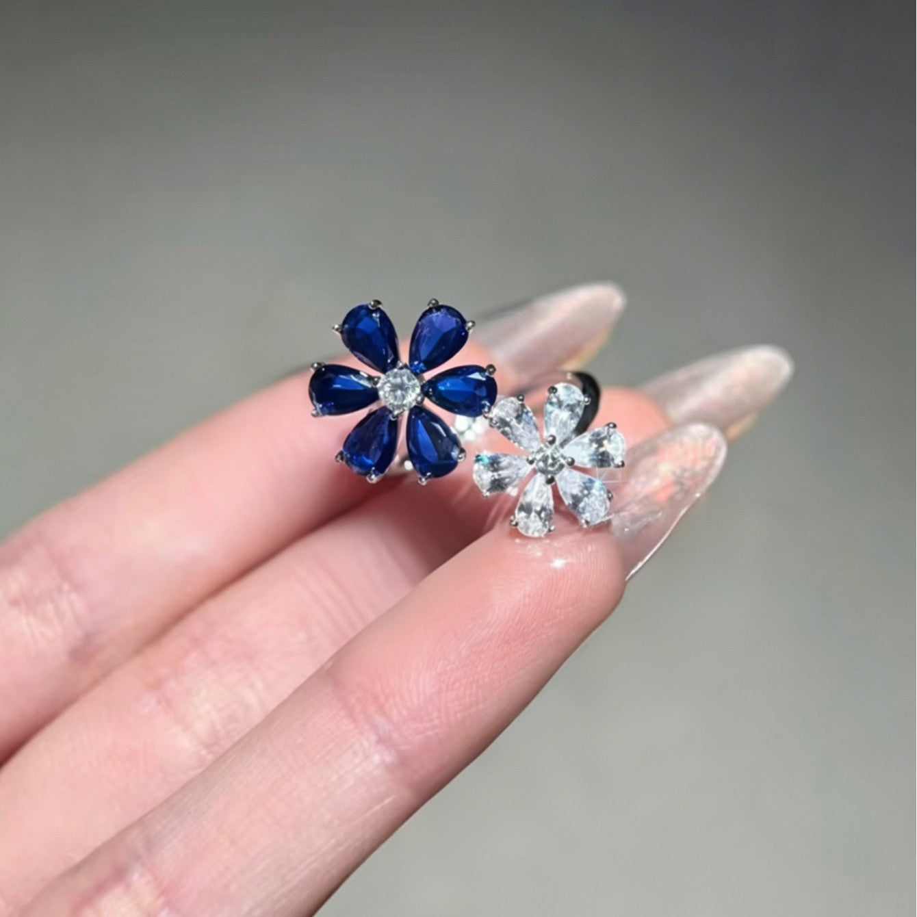 Flowers Open Ring For Women, 1 Piece Zinc Alloy With White K Plated 0.03µm And Rhinestones Inlay