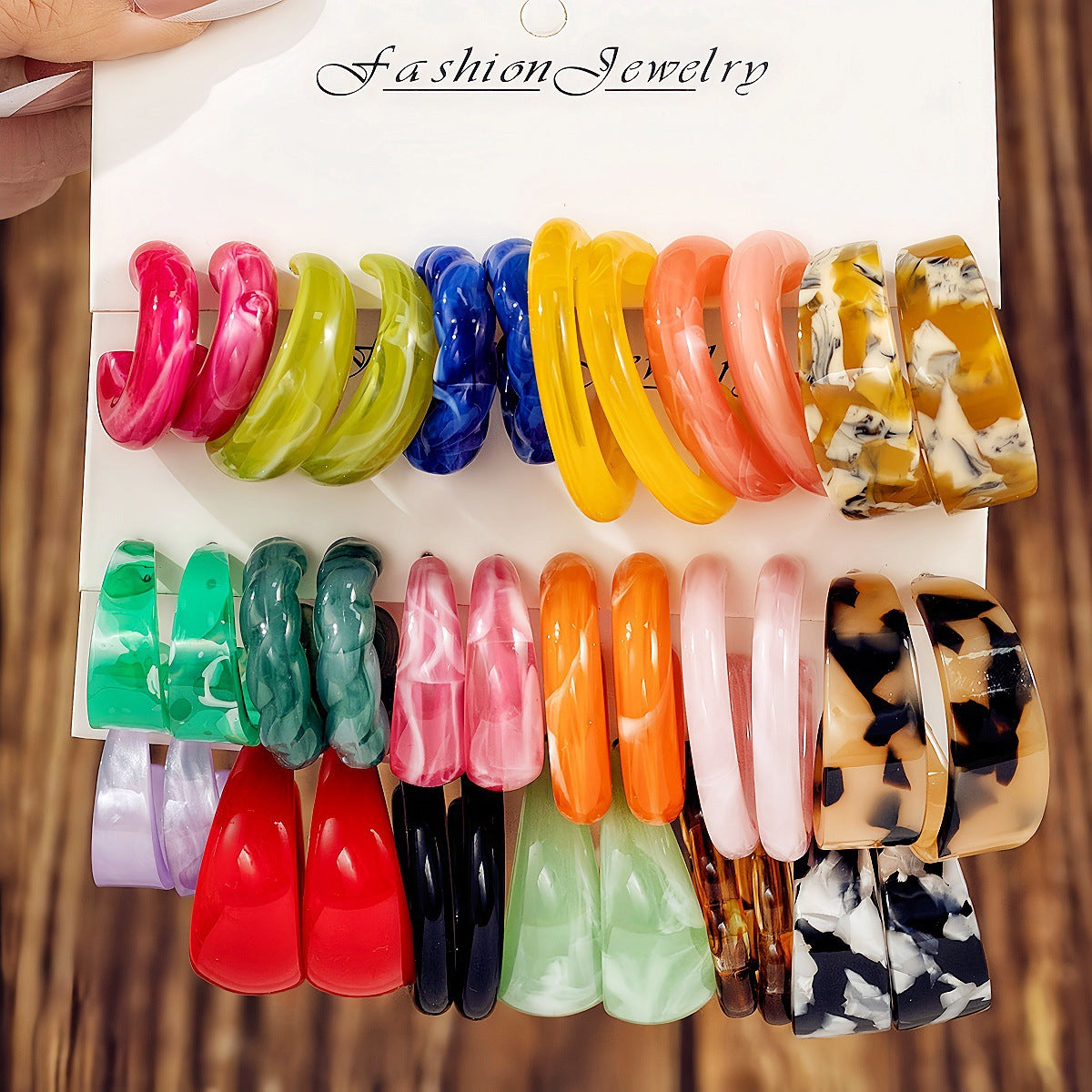 C Shape Earrings For Unisex Featuring Multicolor Resin With Iron Ear Pins In Retro Style
