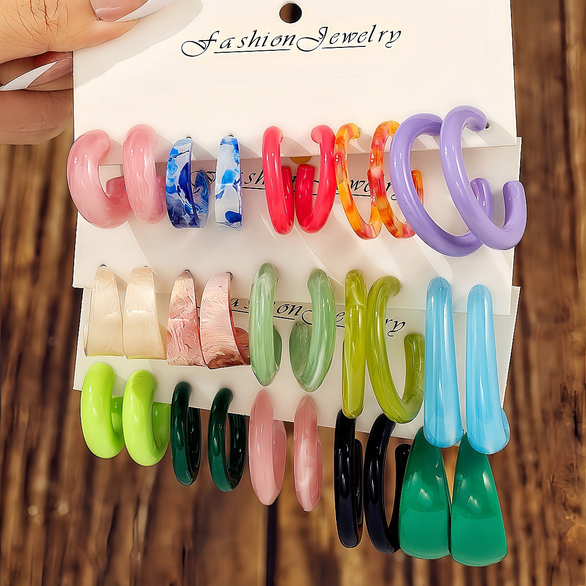 C Shape Earrings For Unisex Featuring Multicolor Resin With Iron Ear Pins In Retro Style