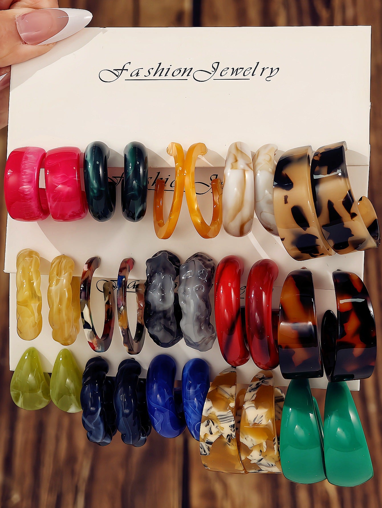 C Shape Earrings For Unisex Featuring Multicolor Resin With Iron Ear Pins In Retro Style