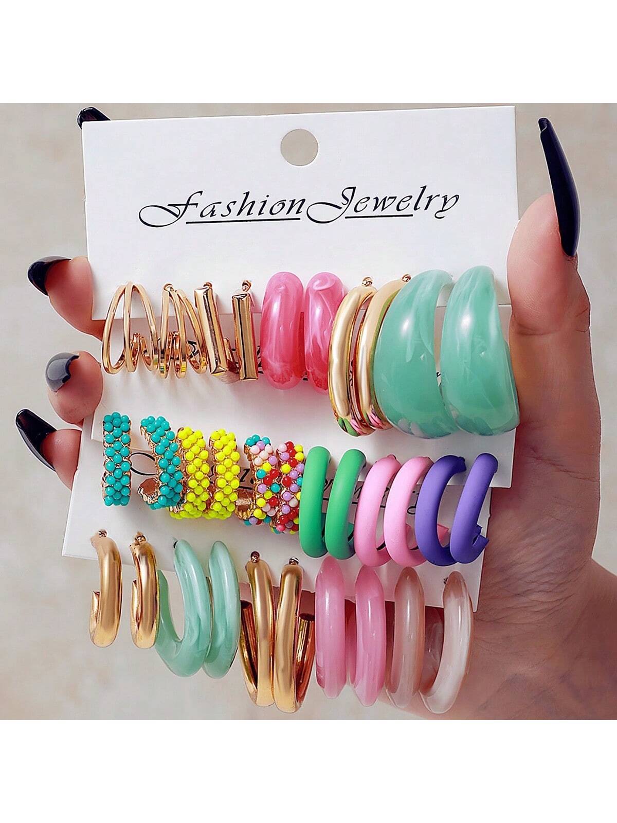 C Shape Earrings For Unisex Featuring Multicolor Resin With Iron Ear Pins In Retro Style