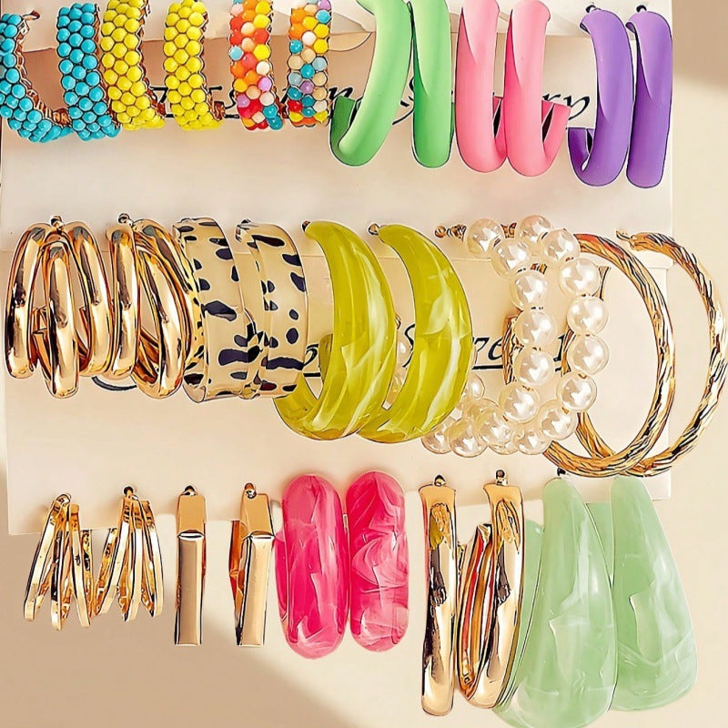 C Shape Earrings For Unisex Featuring Multicolor Resin With Iron Ear Pins In Retro Style