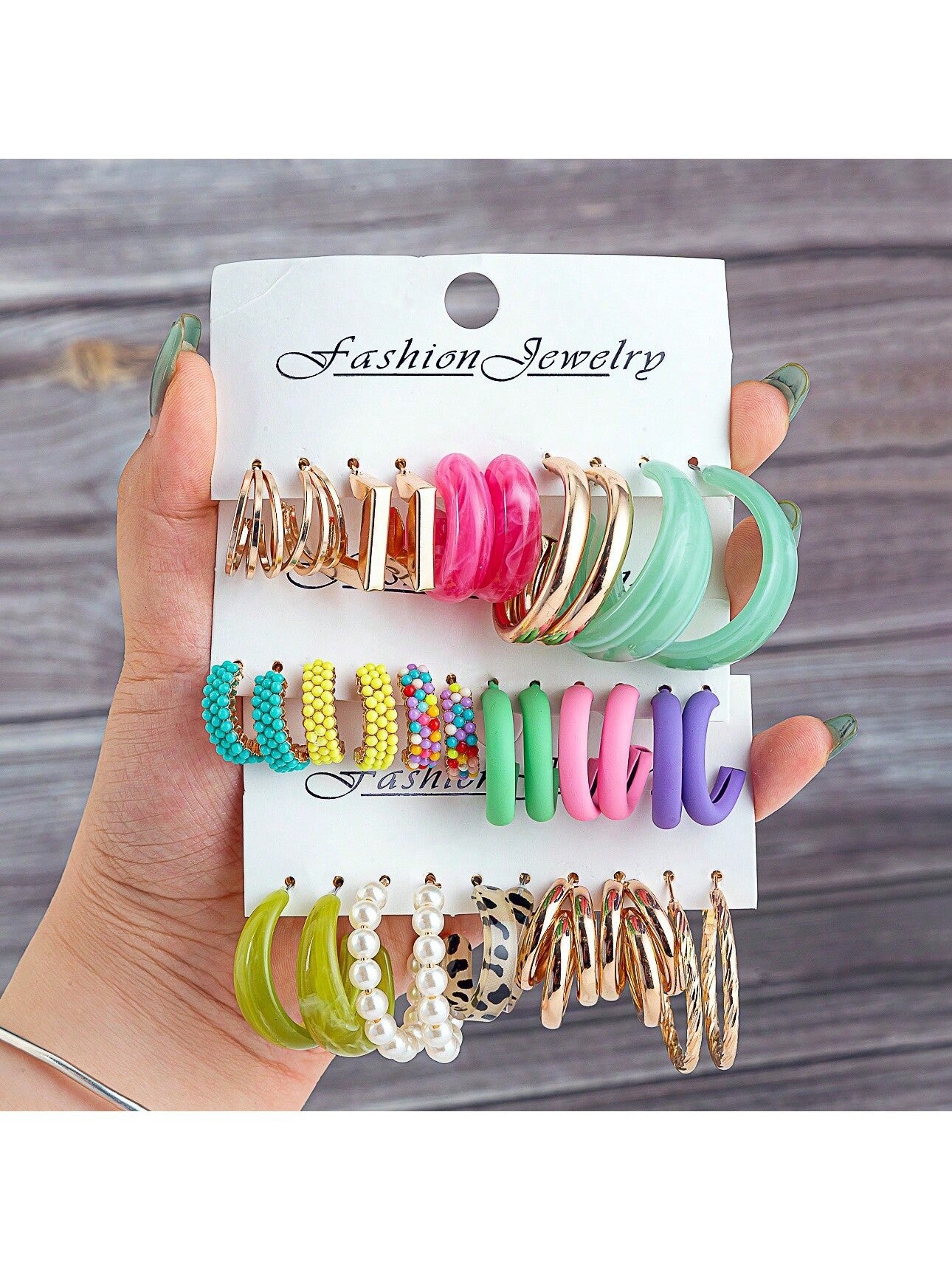 C Shape Earrings For Unisex Featuring Multicolor Resin With Iron Ear Pins In Retro Style