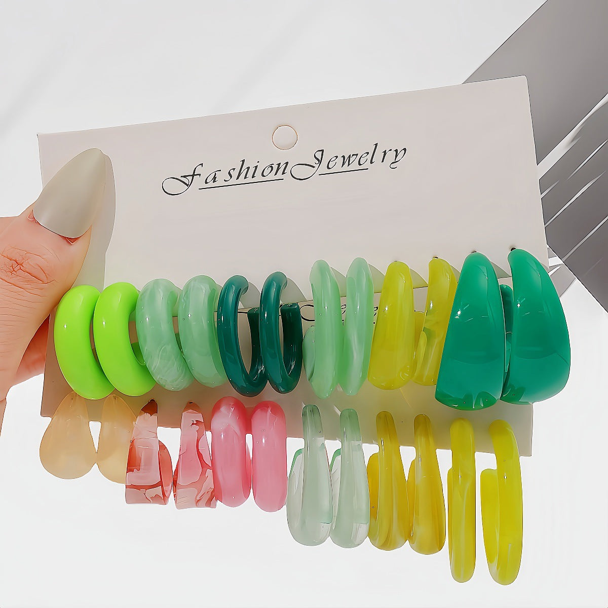 C Shape Earrings For Unisex Featuring Multicolor Resin With Iron Ear Pins In Retro Style