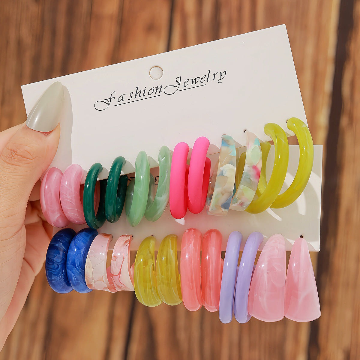 C Shape Earrings For Unisex Featuring Multicolor Resin With Iron Ear Pins In Retro Style