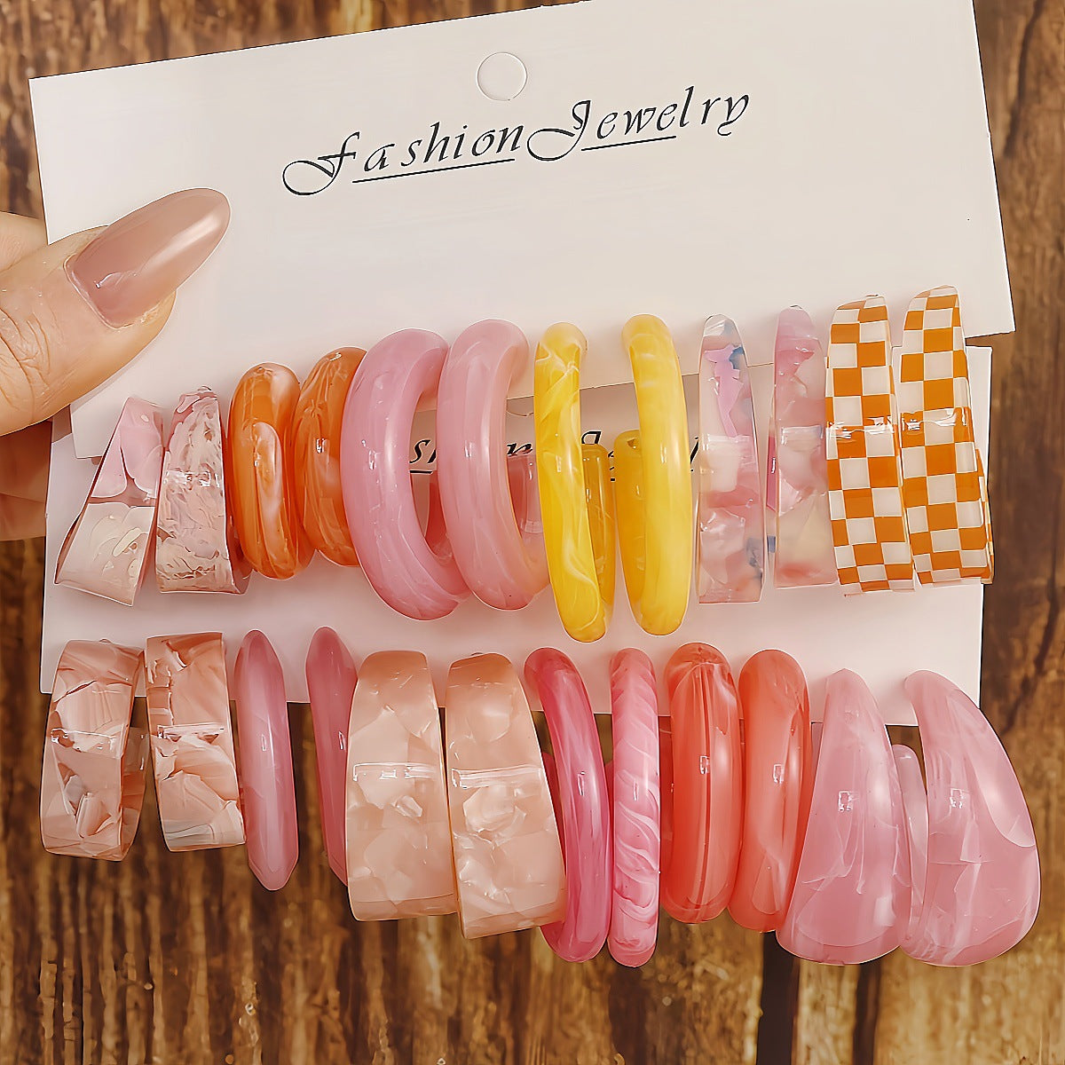 C Shape Earrings For Unisex Featuring Multicolor Resin With Iron Ear Pins In Retro Style