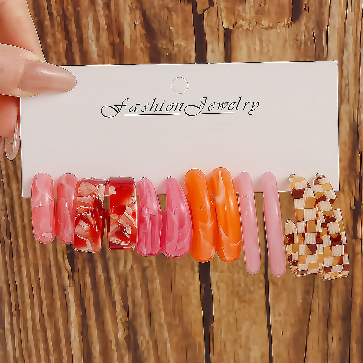 C Shape Earrings For Unisex Featuring Multicolor Resin With Iron Ear Pins In Retro Style