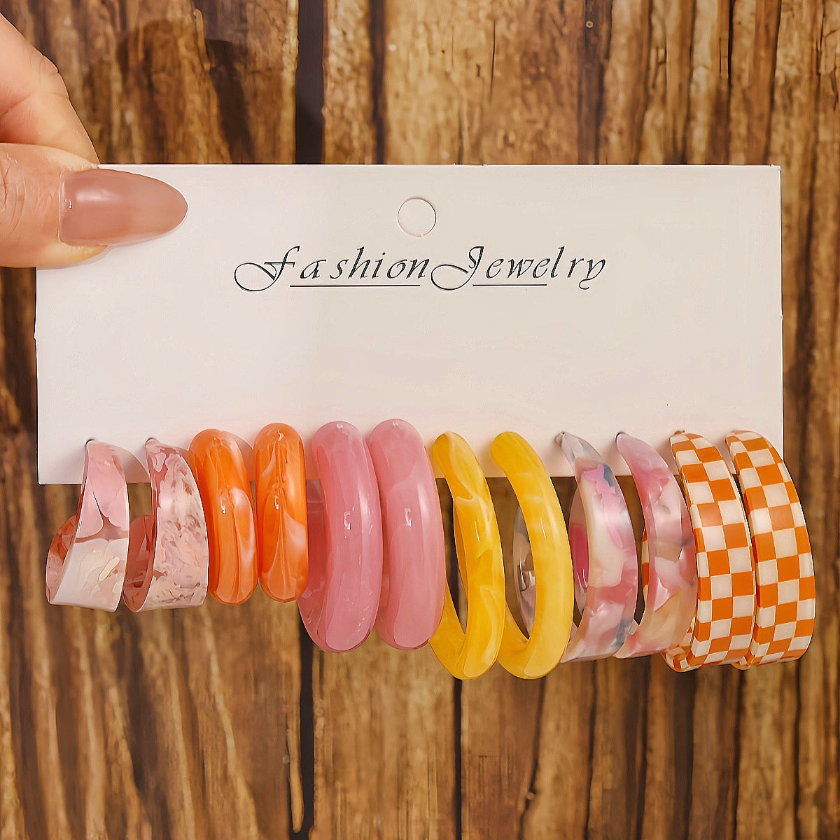 C Shape Earrings For Unisex Featuring Multicolor Resin With Iron Ear Pins In Retro Style