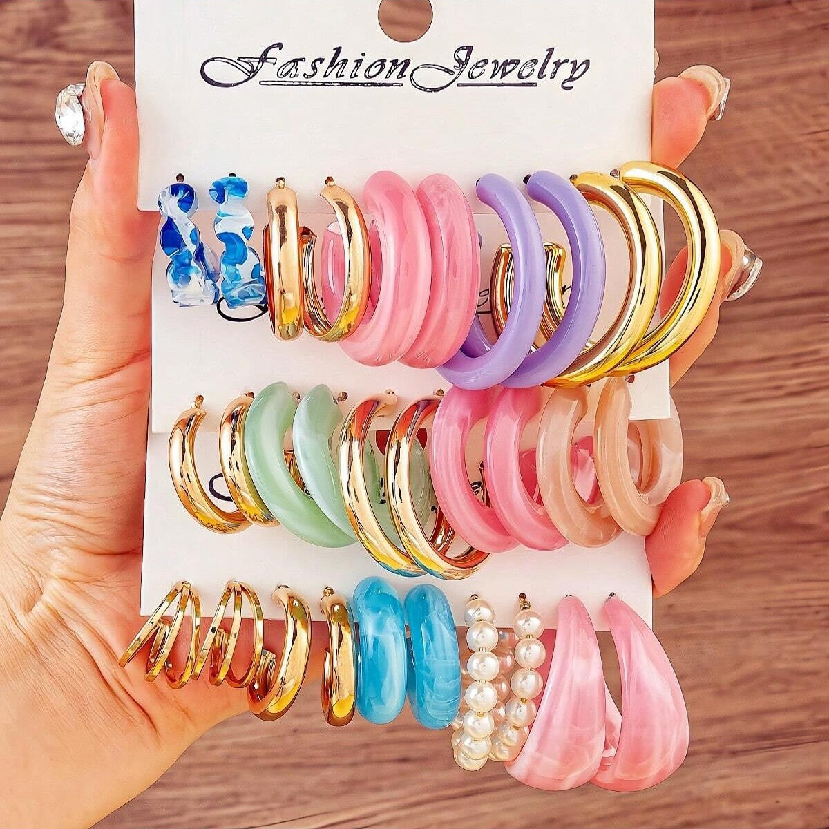 C Shape Earrings For Unisex Featuring Multicolor Resin With Iron Ear Pins In Retro Style