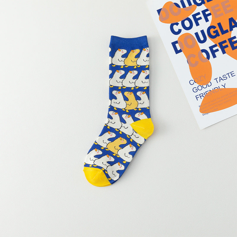 Casual Cartoon Cotton Socks For Women In Blue, Perfect For Spring Sports And Everyday Wear