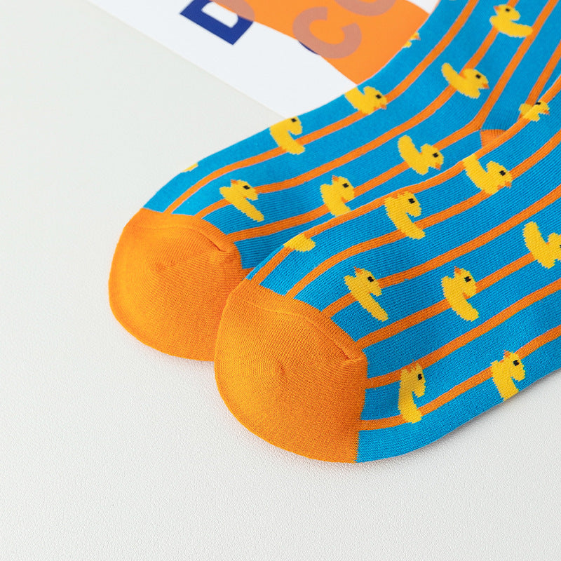 Casual Cartoon Cotton Socks For Women In Blue, Perfect For Spring Sports And Everyday Wear