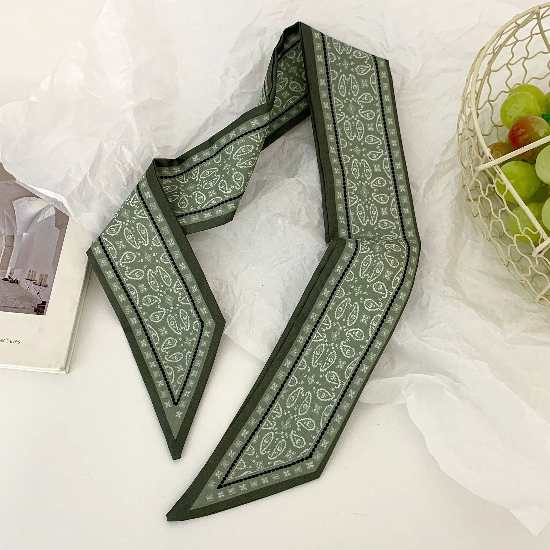 Ethnic Style Polyester Silk Scarf With Cashew Nuts Pattern In White, Perfect For Autumn