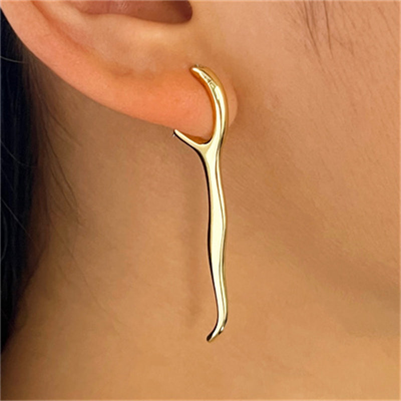Asymmetrical Geometric Earrings For Women In Copper With KC Golden PVD Coated Plating And 0.03µm-0.05µm Thickness