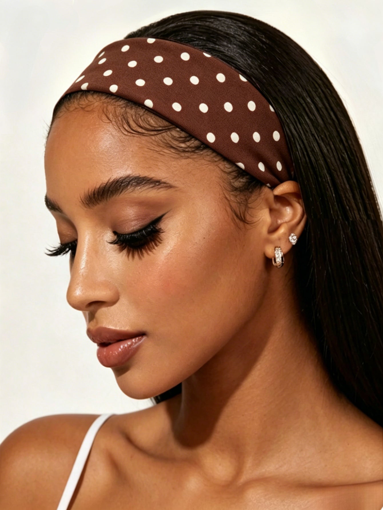 French Style Polka Dots Hair Band For Women, Made Of Soft Polyester Headband