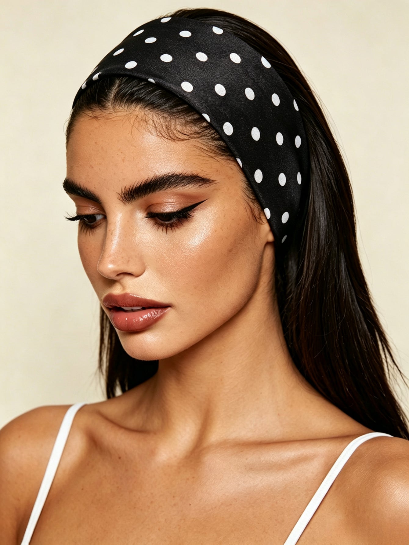 French Style Polka Dots Hair Band For Women, Made Of Soft Polyester Headband