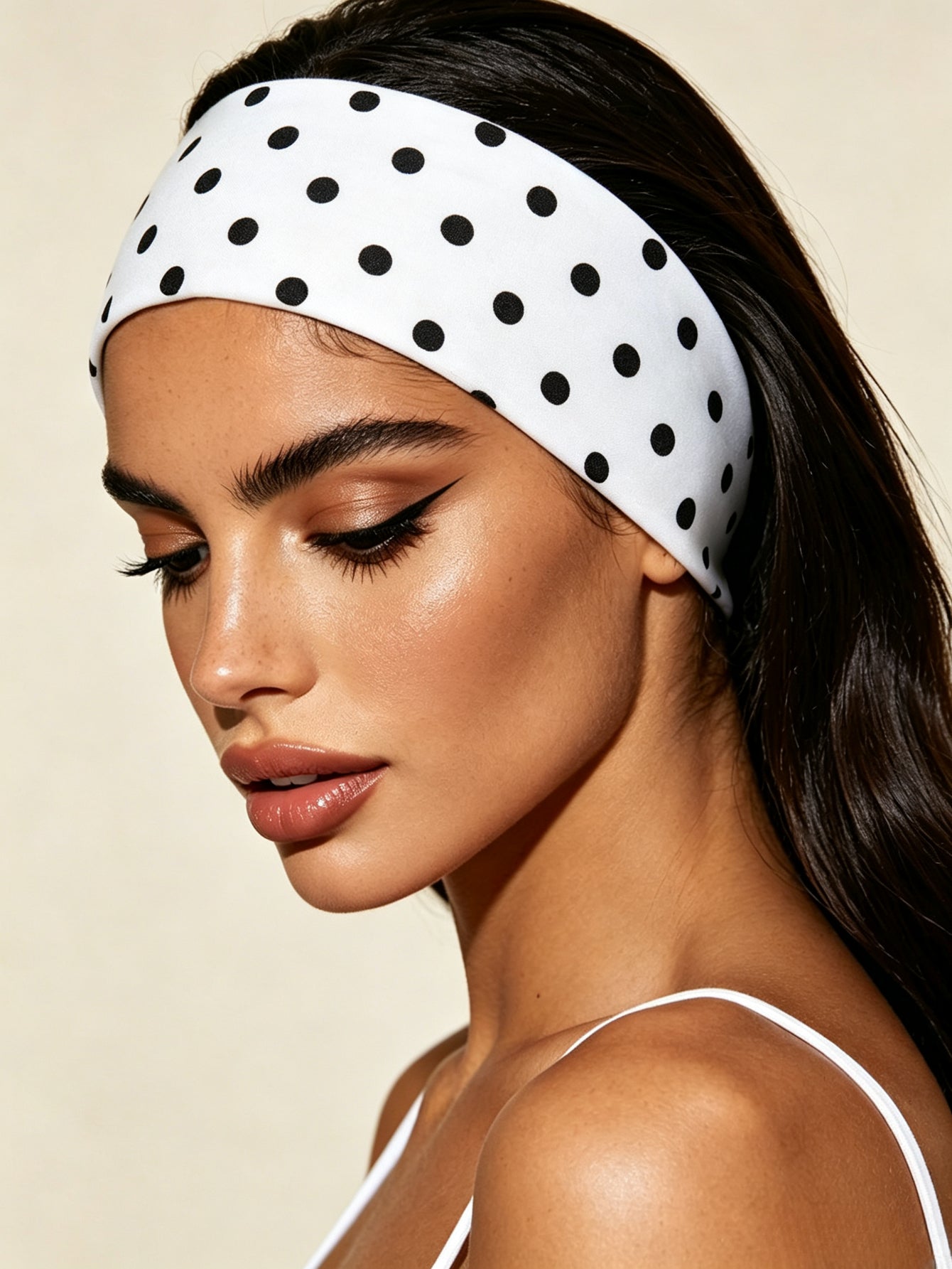 French Style Polka Dots Hair Band For Women, Made Of Soft Polyester Headband